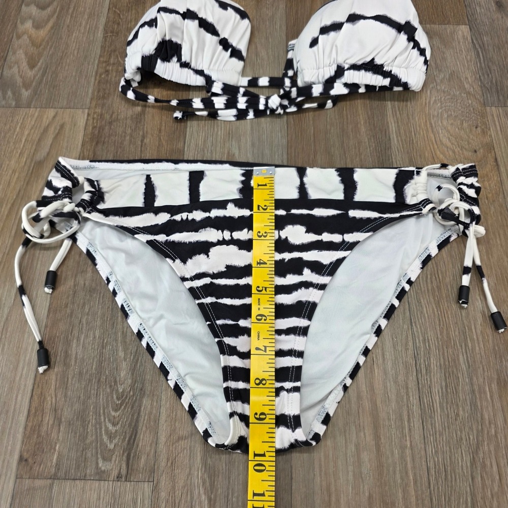 La Blanca Zebra Print Bikini Set Black White Halter Triangle Top Side Tie Bottom - Picture 10 of 13